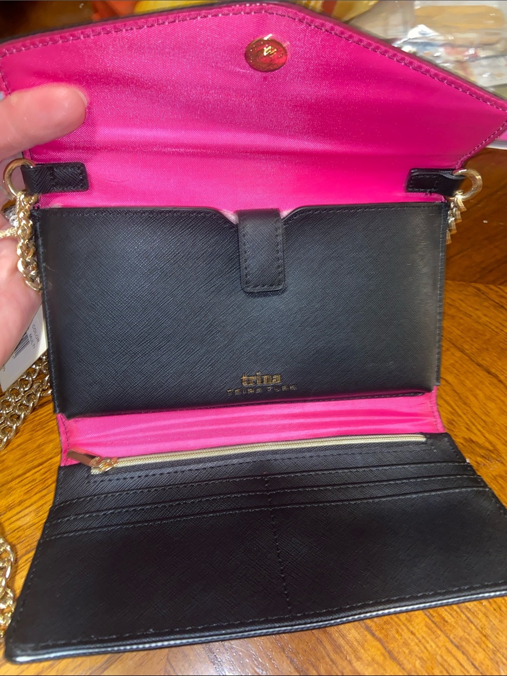 Trina Turk Black Multicolor Floral Chain Wristlet - Picture 2 of 3